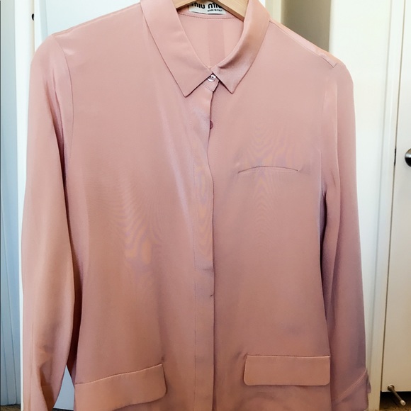 Miu Miu Boxy Fit Dusty Pink Silk Shirt 